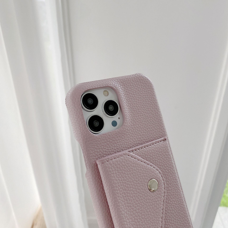 Mobile phone case card holder cross-body mobile phone case suitable for iPhone15 mobile phone case Apple 14promax pebbled pattern mobile phone case_voghion.com