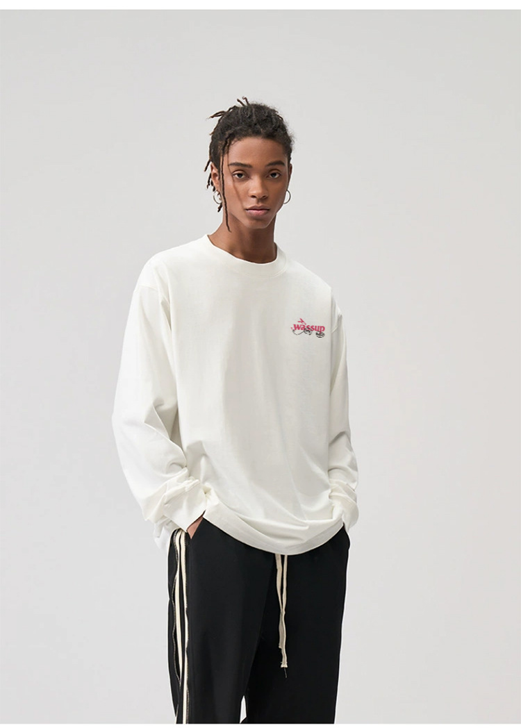 Herren-Langarm-T-Shirts der nationalen Modemarke WASSUP HEODS für Männer und Frauen, High-Street-Oberteile aus schwerer reiner Baumwolle, lockere und vielseitige T-Shirts_voghion.com