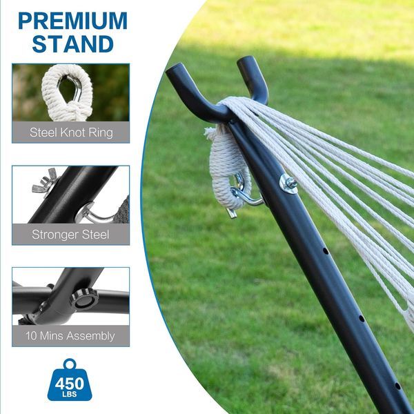 Double Hammock With Space Saving Steel Stand 2 Person Heavy Duty Garden Yard Outdoor 450lb Capacity Hammocks And Portable Carrying Bag (Tropical)_voghion.com