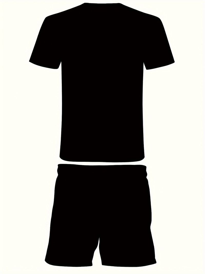 Completo casual da uomo in due pezzi con stampa digitale, composto da maglietta a maniche corte con scollo rotondo e pantaloncini con coulisse e tasche, traspirante e morbido._voghion.com