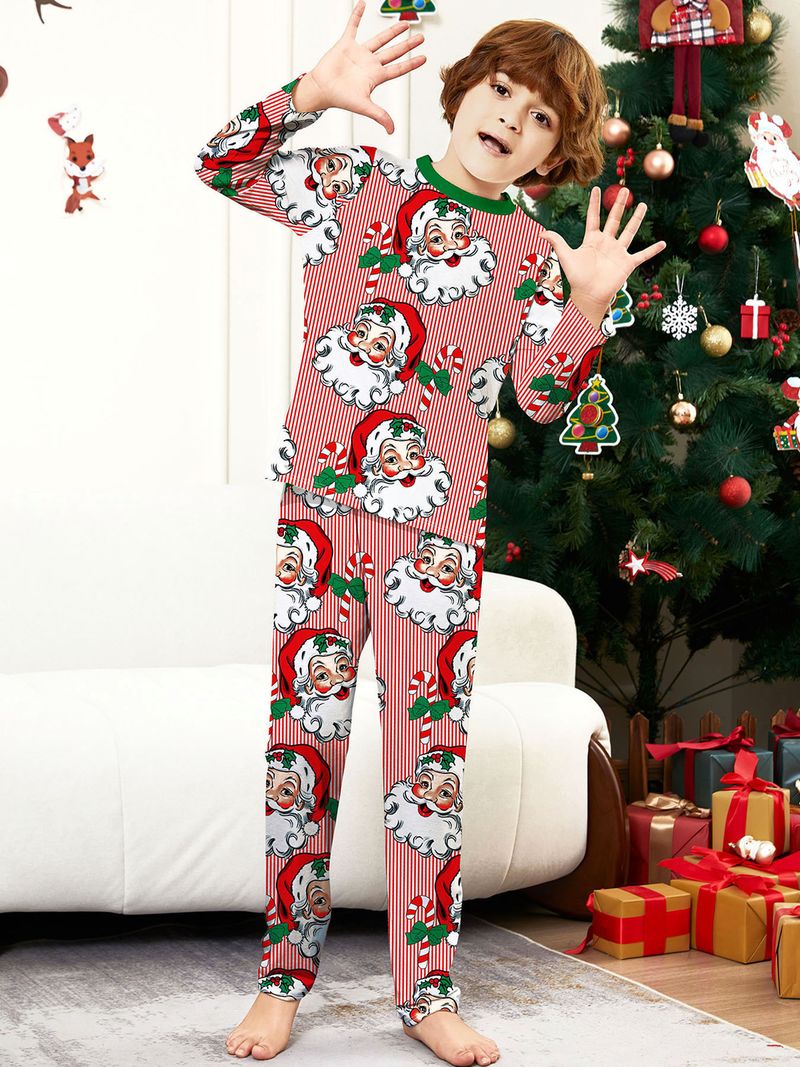 Flame Retardant Fabric New Christmas Children's Clothing, Two Piece Sets, Santa Claus Head Print And Full Flower Home Clothes_voghion.com