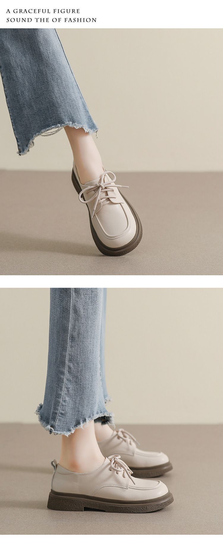 Schwarze, kleine Lederschuhe zum Schnüren, Plateau-Loafer im College-Stil für Damen, Retro-Einzelschuhe mit weicher Sohle_voghion.com
