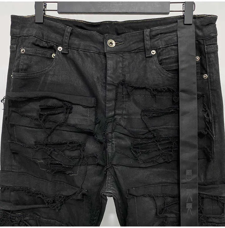 Männer IEFB Neue Darkwear Männer Beschichtete Jeans Multi Thread Dekoration Wachs Bürsten Tuch Elastische High Street 2022 Männlich_voghion.com