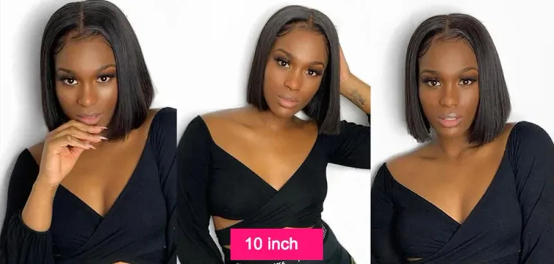 Peluca corta y recta con corte bob en forma de V, sin pegamento, cabello humano brasileño con corte en U._voghion.com