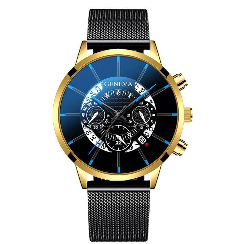GENEVA Herren-Quarzuhr mit Mesh-Armband, drei Zifferblättern, Kalender, Business-Trend_voghion.com