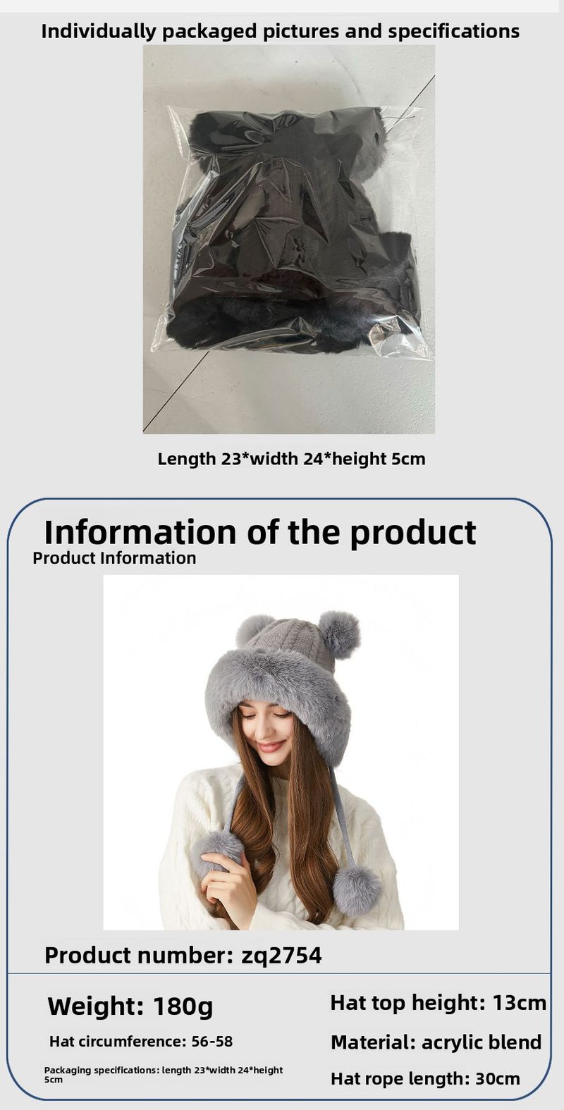 Nuovo cappello invernale lavorato a maglia per donna, ampia circonferenza della testa, collo peloso, foderato in pile, cappello di lana innevata, cappello caldo_voghion.com