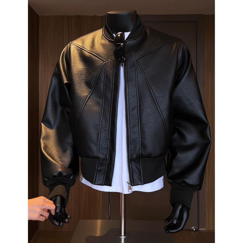 Men’s Vintage Cracked PU Leather Jacket – Retro Biker Style With Ribbed Hem Windproof & Abrasion-Resistant, Short-Length Design_voghion.com