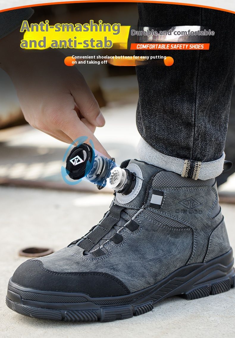 Rotating Buttons Work Boots Men Steel Toe Shoes Safety Boots Puncture-Proof Protective Shoes Waterproof Indestructible Shoes New_voghion.com