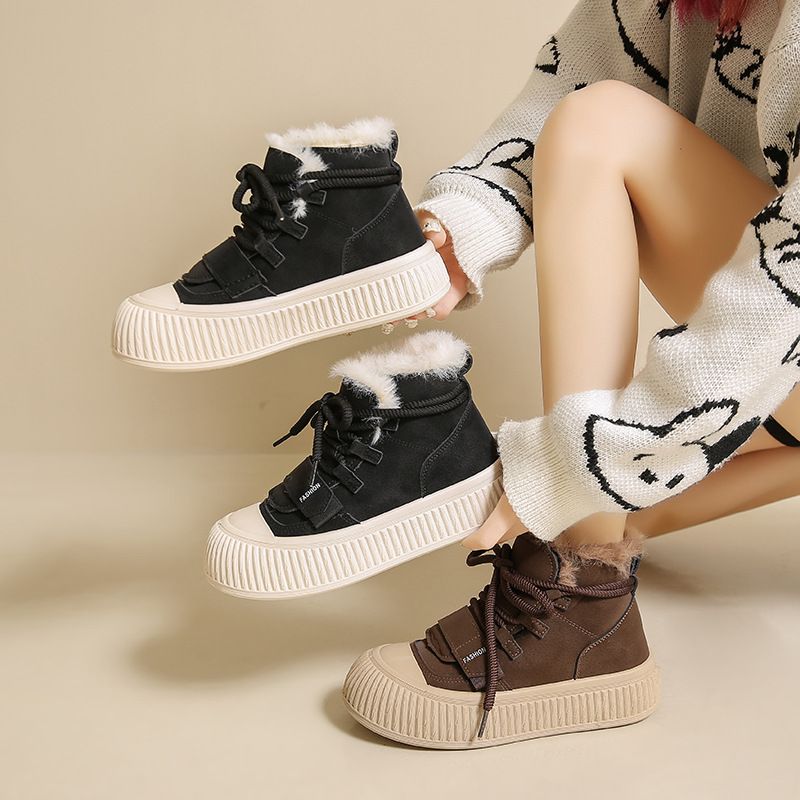 Scarpe alte da donna in velluto spesso, versatili, in cotone, per studenti, scarpe casual alla moda con plateau_voghion.com