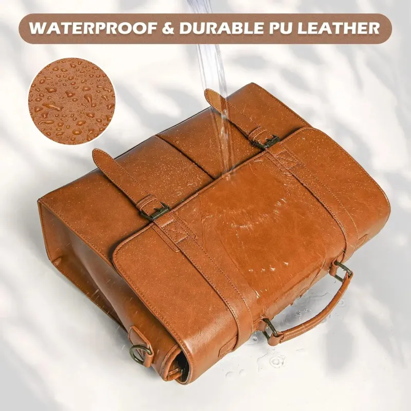 RAINSMORE Vintage Men Messenger Waterproof Leather Briefcase Laptop Large Capacity Satchel Business College Shoulder Bag_voghion.com