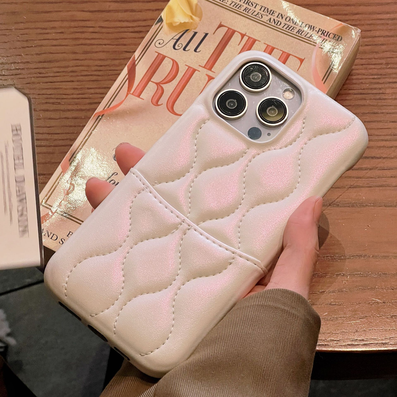 Mobile phone case leather down jacket suitable for iphone15Promax Apple 14 card holder mobile phone case 13 card version 12_voghion.com
