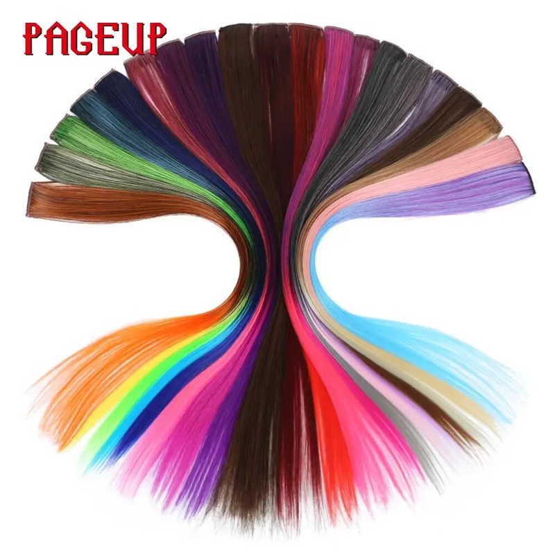 Pageup Rainbow Extension One Piece Syntetisk Falsk Farvede Stykker Pink Langt 20" Falsk Clip In Hår Extensions_voghion.com
