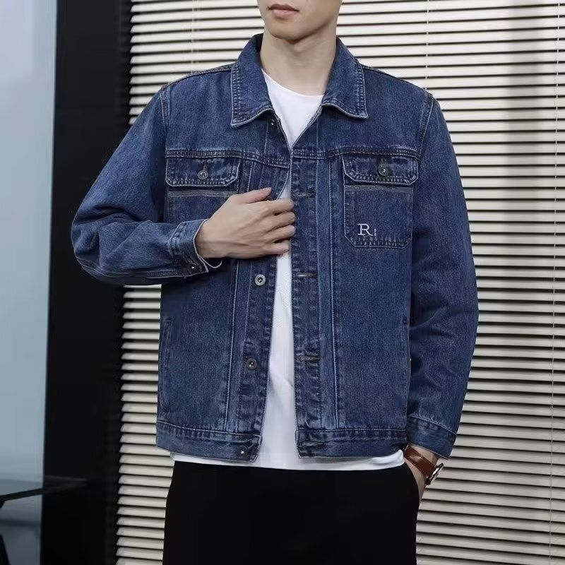 Neue Jeansjacke für Herren, lockere Trendmarke, Herbst, lässige Arbeitsjacke, Retro-Blau, schöne Jeansjacke_voghion.com