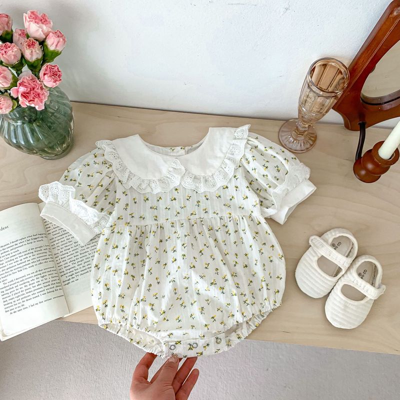 Baby jumpsuit summer, thin short sleeved bag buttocks, Korean version of floral girl baby triangle climbing suit for_voghion.com