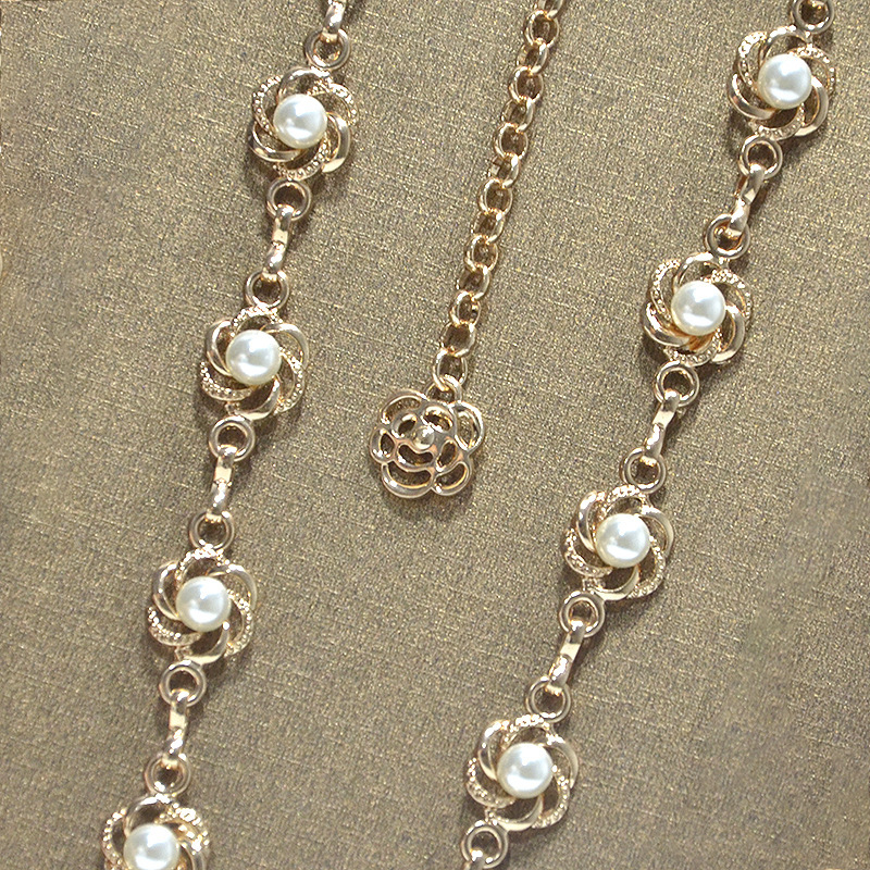 New metal with ethnic style pearl inlaid body chain, belly dance waist chain_voghion.com