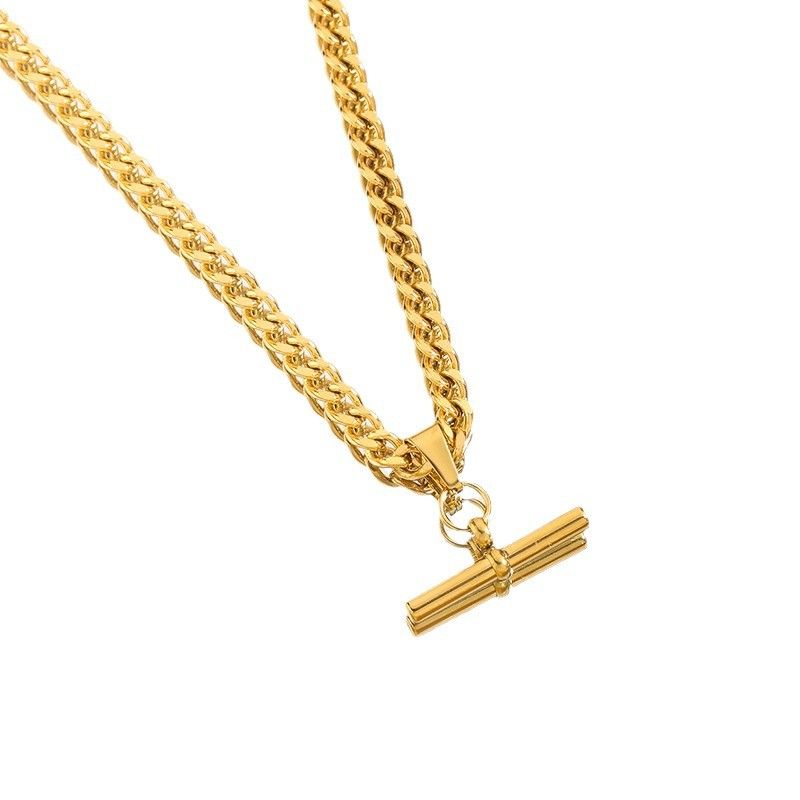 Colar com barra em T geométrico simples banhado a ouro em aço inoxidável com joias da moda Ins Style_voghion.com