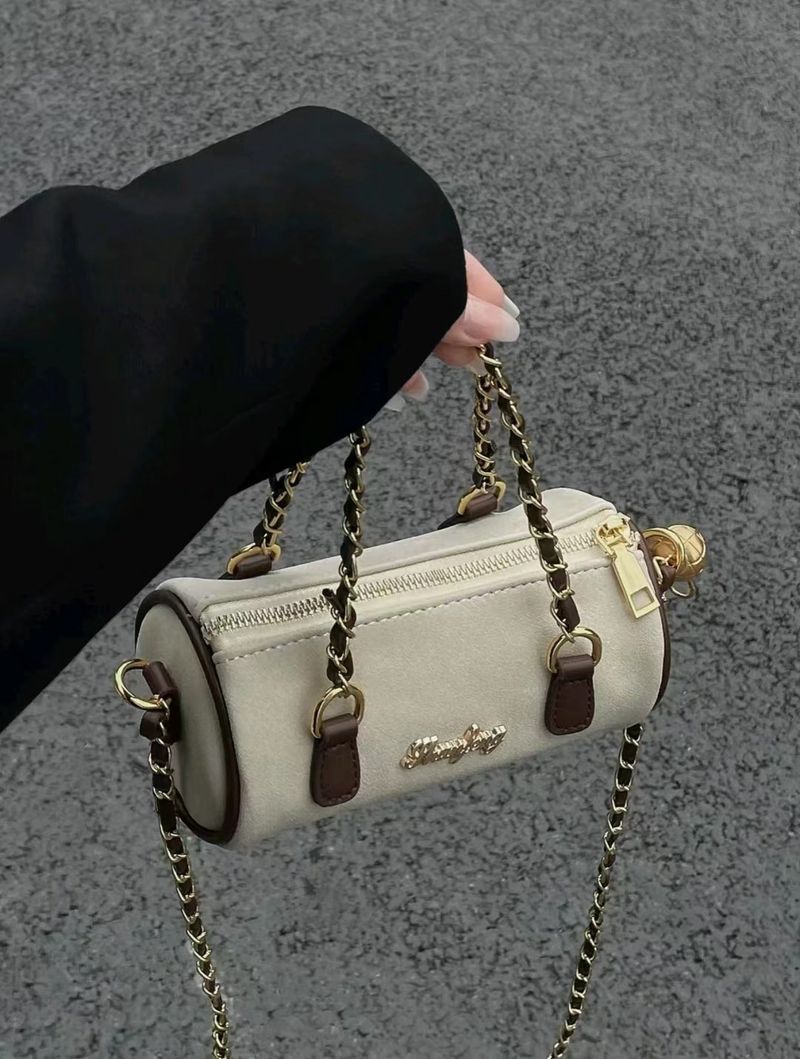 Damen-Beuteltasche, Vintage-Ketten-Zylindertasche, gefrostete Einkaufstasche, hochwertige, weiche Umhängetasche für Damen_voghion.com