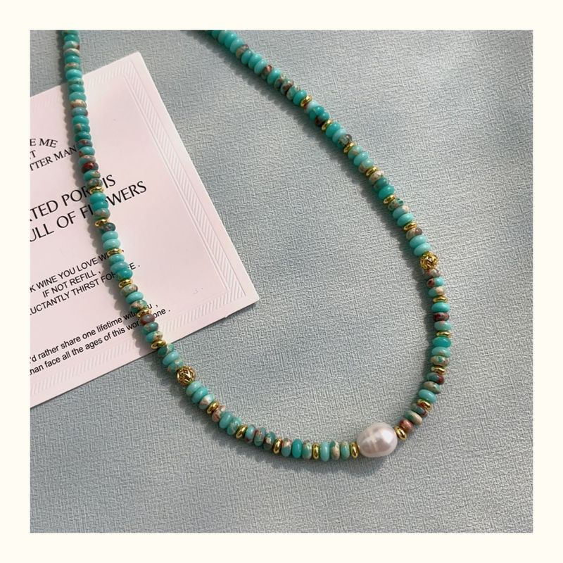 Collana con catenina per clavicola in perle d'acqua dolce turchesi e perline di lusso, stile cinese nuovo._voghion.com