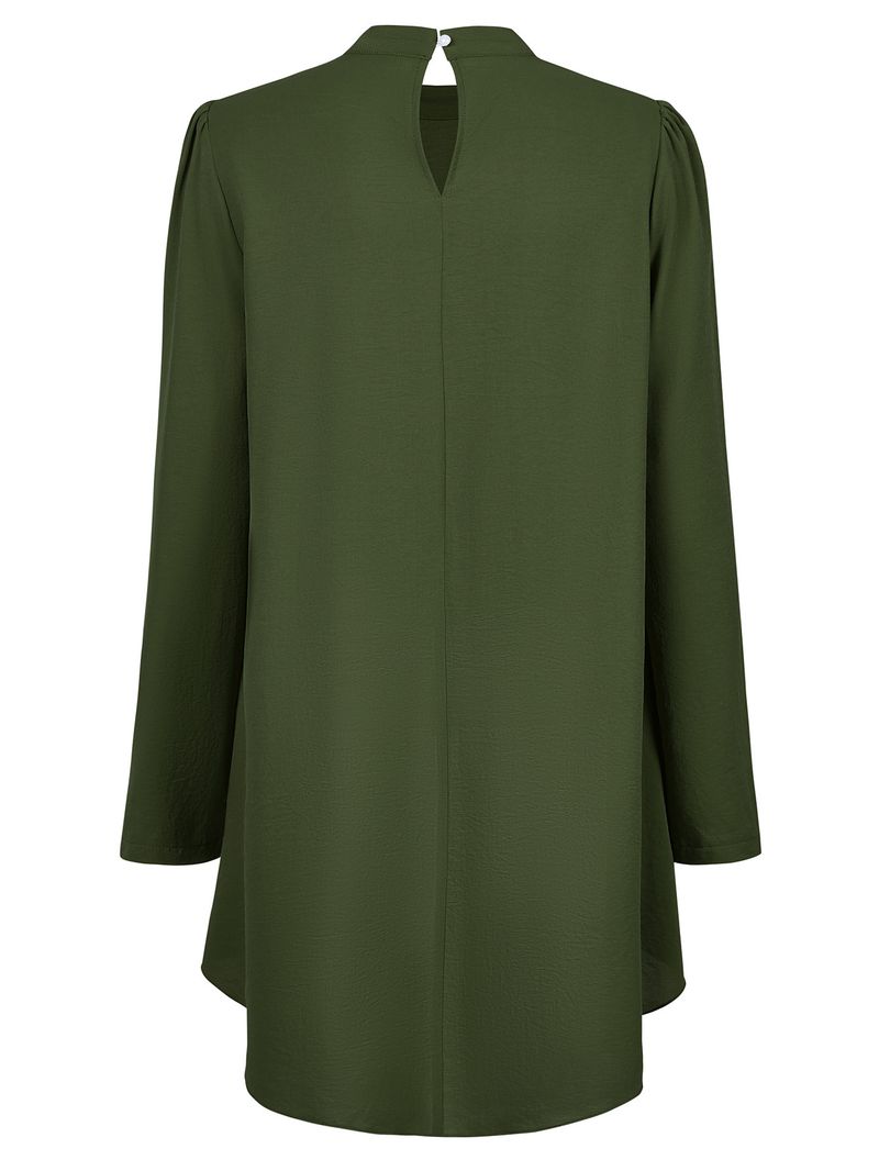 Abbigliamento da donna, camicia in due pezzi finta a maniche lunghe, tinta unita, collo semi-alto, casual, da donna_voghion.com