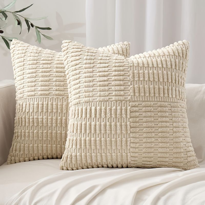 Set van 4 decoratieve corduroy kussenslopen, gestreepte kussenhoezen voor slaapbank woonkamer, zachte pluche kussenslopen, 40x40cm 45x45cm 50x50cm_voghion.com
