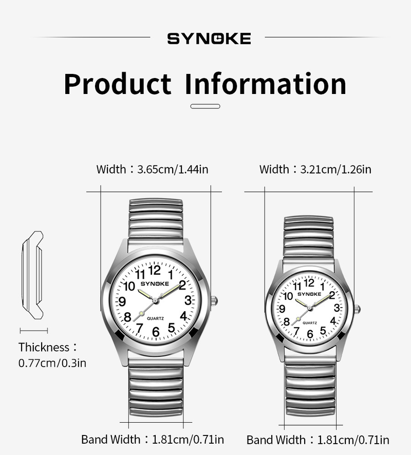 SYNOKE alloy spring with large font digital face senior quartz watch for men and women, simple and classic, best-selling_voghion.com