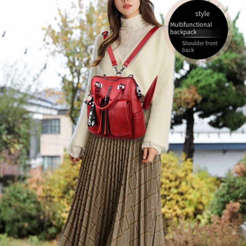 Contrasting color shoulder bag handbag 2024 new versatile fashion one-shoulder diagonal bag three-purpose bag with leather multi-purpose bag_voghion.com