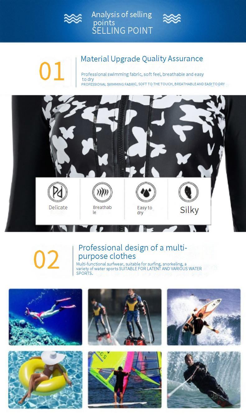Costume da bagno Rashguard a maniche lunghe da donna - Vestito da surf e da spiaggia a blocchi di colore con cerniera frontale, vestibilità aderente, protezione UV UPF 50+_voghion.com