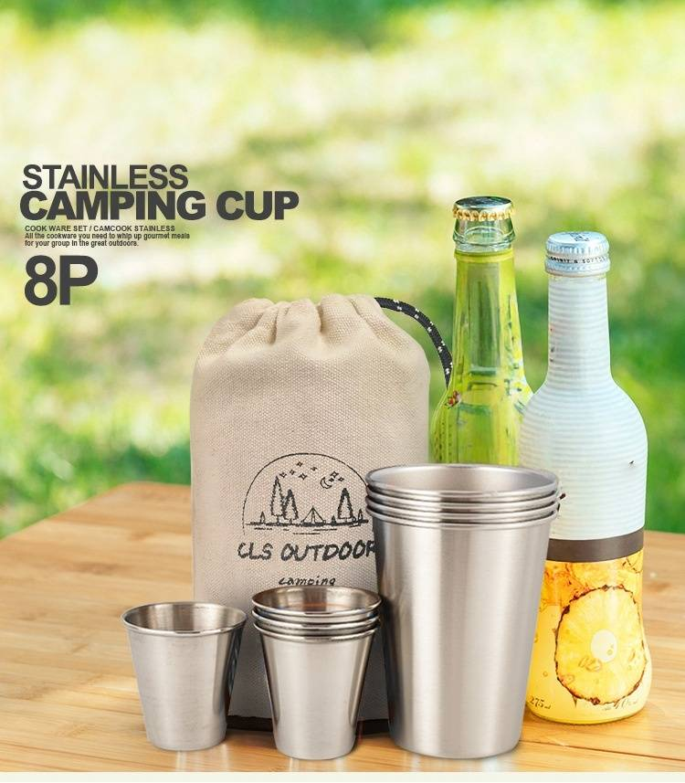 Campingbecher-Set aus Edelstahl 304 – 8-teiliges Outdoor-Trinkgeschirr für Picknick und Reisen (unzerbrechlich, rostfrei, vielseitig einsetzbar für Bier/Whiskey/Heißgetränke)_voghion.com