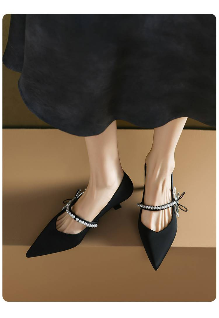 Cameido Women's Black Silk Pointed-Toe High Heels With 4.5CM Heel & Rubber Sole_voghion.com