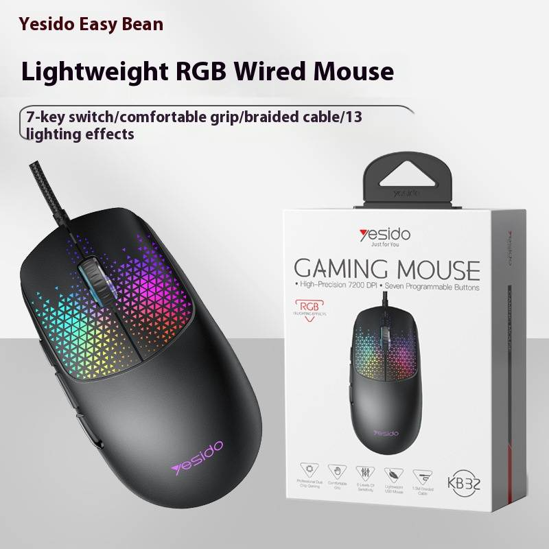 Wired Gaming Mouse - 5600 DPI, 7 Programmable Buttons, 4-Way Scroll Wheel, Ergonomic Design, Ultra-Lightweight 80g_voghion.com