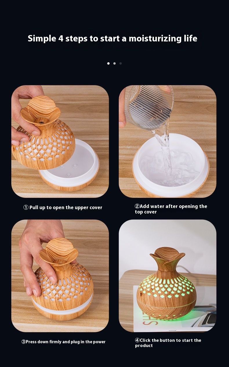 Wood Grain Aroma Diffuser & Humidifier - Decorative Vase Design, Ultrasonic Essential Oil Sprayer For Home Office Bedroom, Quiet Operation_voghion.com