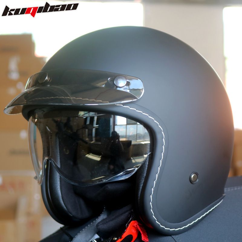 Retro 3/4 Motorradhelm für Damen und Herren – Leichte ABS-Schale, 3C-zertifiziert, Universal-Passform (M-XXL), Mattschwarz_voghion.com