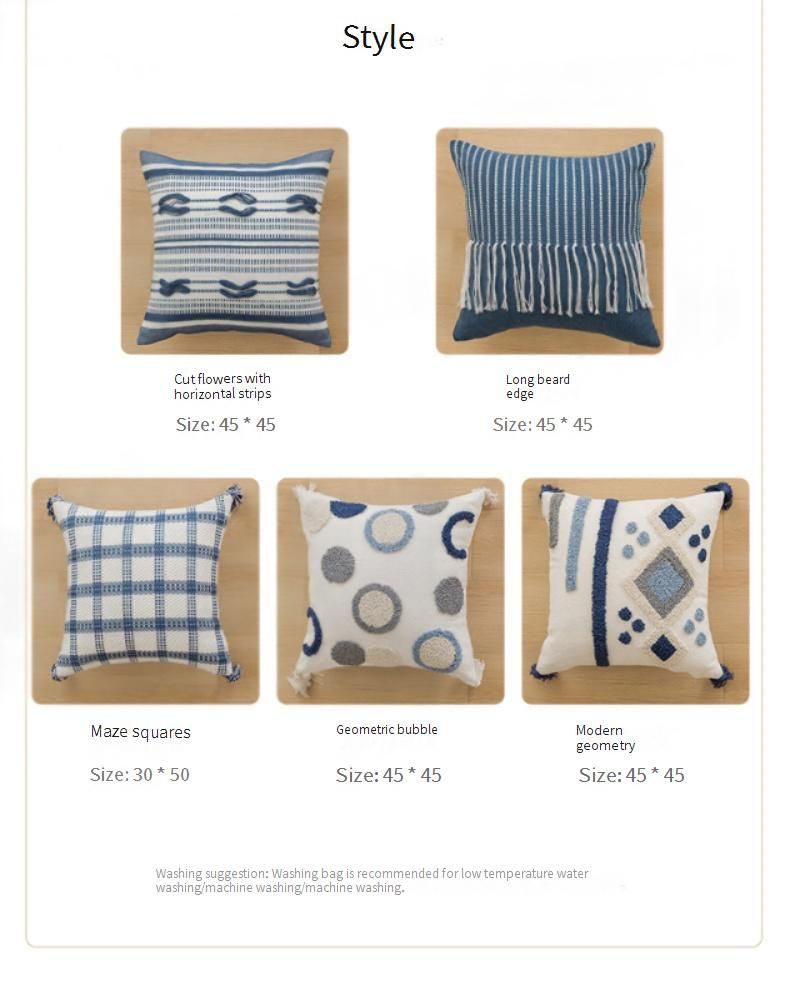 Bohemian Style Blue Geometric Pattern Throw Pillow Covers With Tassels For Sofa Bed Car Home Decor_voghion.com