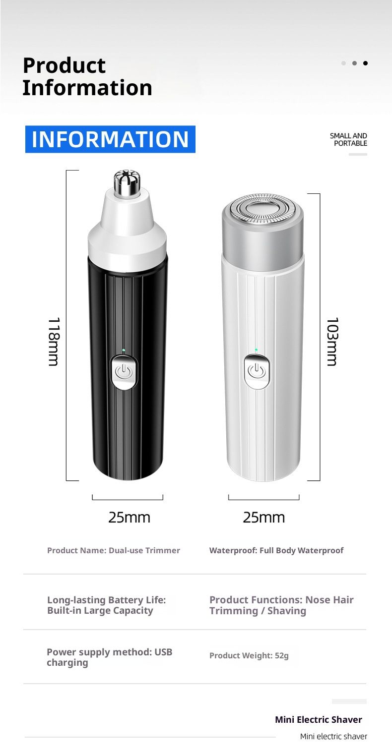 Rasoio elettrico rotante professionale per uomo - Testina flottante a 5 lame, impermeabile e ricaricabile tramite USB, autonomia di oltre 60 minuti (nero/bianco)_voghion.com
