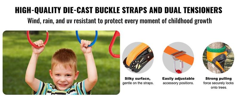 VEVOR Ninja Warrior Obstacle Course For Kids, 2 X 60 Ft Weatherproof Slacklines, 500lbs Weight Capacity Monkey Line, Outdoor Playset Equipment, Backyard Toys Training Equipment Set With 14 Obstacles_voghion.com