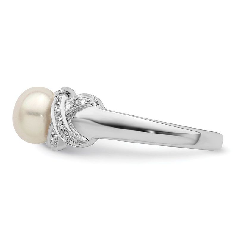 Sterling Silver Rhodium 6mm FW Cultured Button Pearl Ring_voghion.com