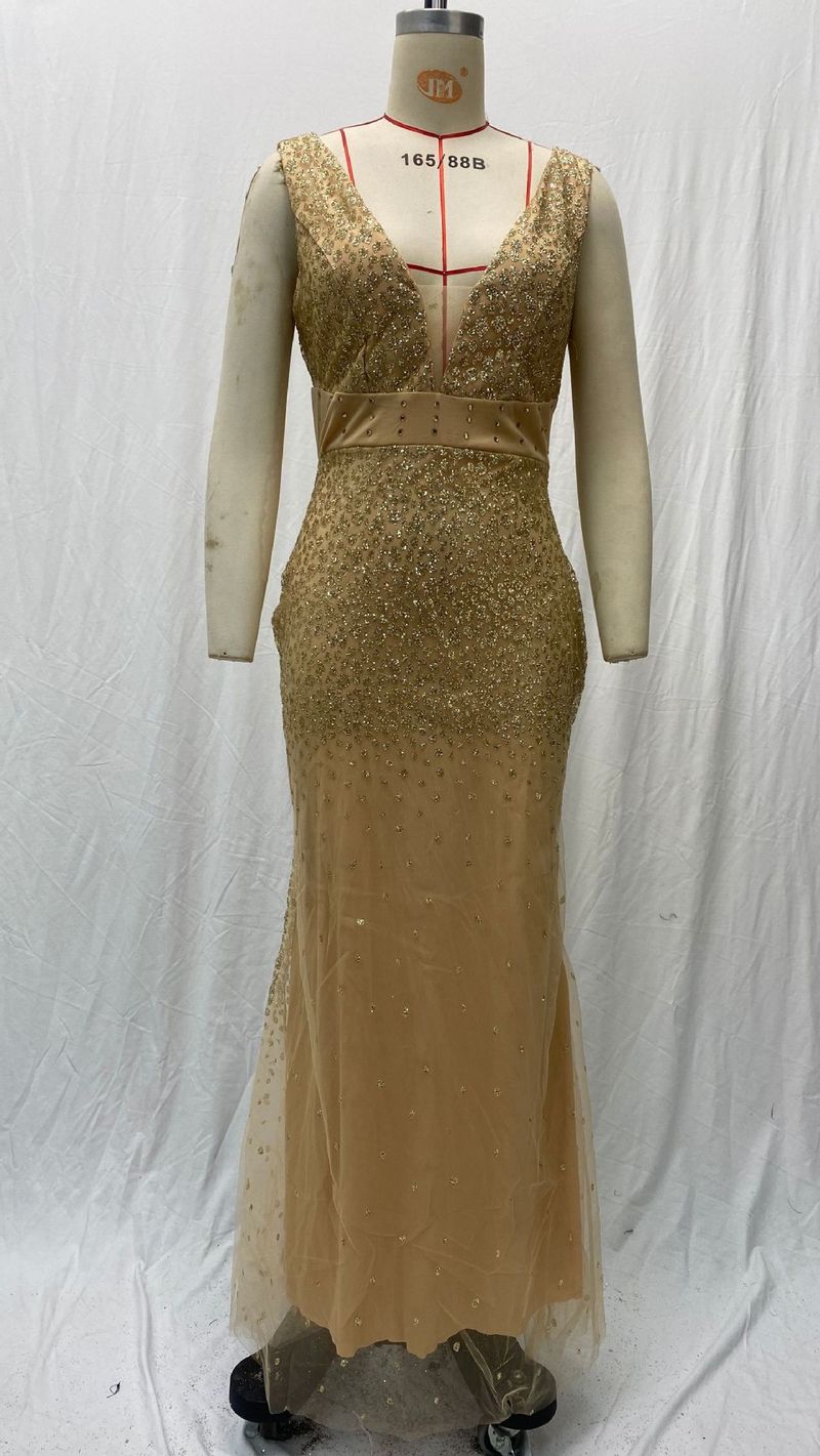 2025 Frühjahr Neue frauen Split Bestreut Gold Lange Abendkleid Weihnachten Thanksgiving Halloween Valentinstag_voghion.com