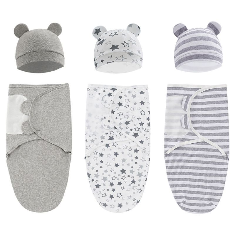 Saco de dormir de muselina para recién nacidos, conjunto de gorro, manta envolvente de algodón para bebé, saco de dormir ajustable para recién nacidos, ropa de dormir para bebés de 0 a 6 meses_voghion.com