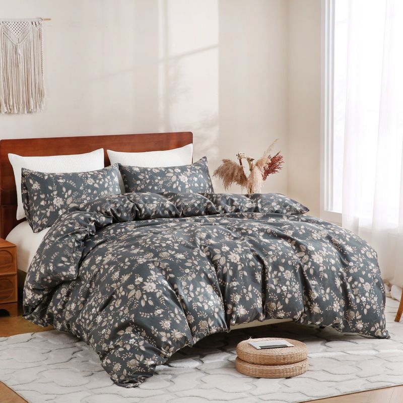 Gebürstetes Spannbettlaken-Set mit nordischem Blumenmuster – Hochwertiger elastischer Bettvolant mit botanischen Mustern, ultraweicher Mikrofaserstoff, verschiedene Größen erhältlich_voghion.com