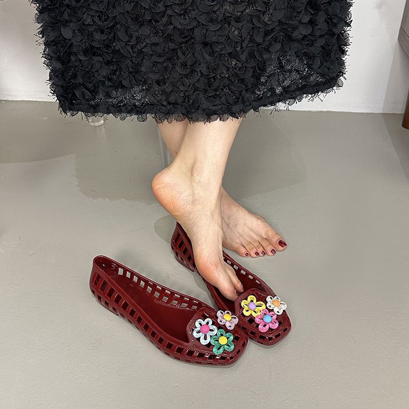 Jelly Shoes Kadın Sığ Tek Ayakkabı Kristal Ayakkabı Kare Başlı Havalı Terlikler Tembel Tek Pedal Yetişkin_voghion.com