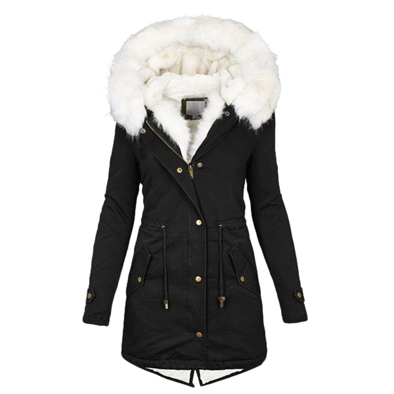Women's Clothing Women's cotton coats large size cotton coats with hooded fur collar, waist and thickened mid-length _voghion.com