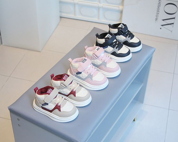 2024 Winter Kids Plush Padded Board Two Cotton Boys' Fashion Casual Shoes Heattech Plaid Girl Sneaker_voghion.com