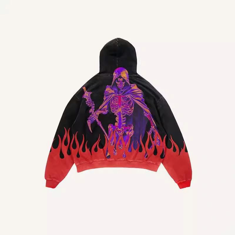 Abbigliamento maschile 2024 vendita calda transfrontaliera nuova moda marchio fiamma teschio 3d stampato felpa unisex pullover con cappuccio_voghion.com