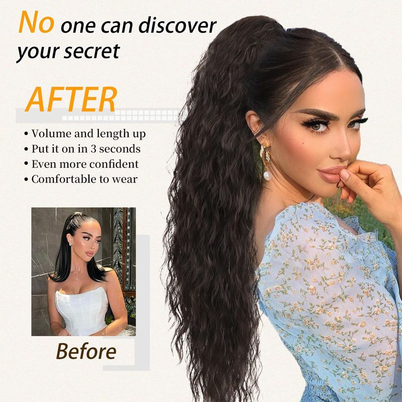 Synthetic Ponytails Wig Corn Perm Long Curly Hair Fluffy Clip Ponytail Wig Ponytail_voghion.com