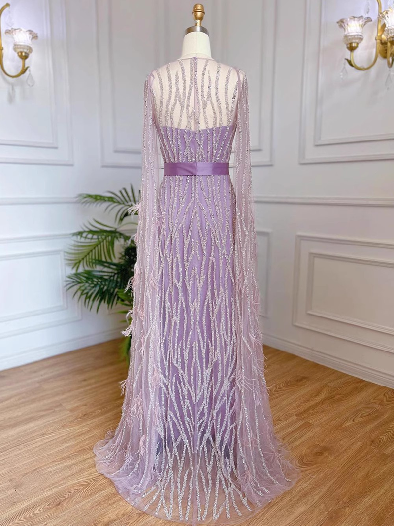 Elegantes Abendkleid mit langen Ärmeln für Damen – Sexy Abendkleid mit hoher Taille für Hochzeit, Party und Bankett (Elfenbein, Blau, Lila)_voghion.com