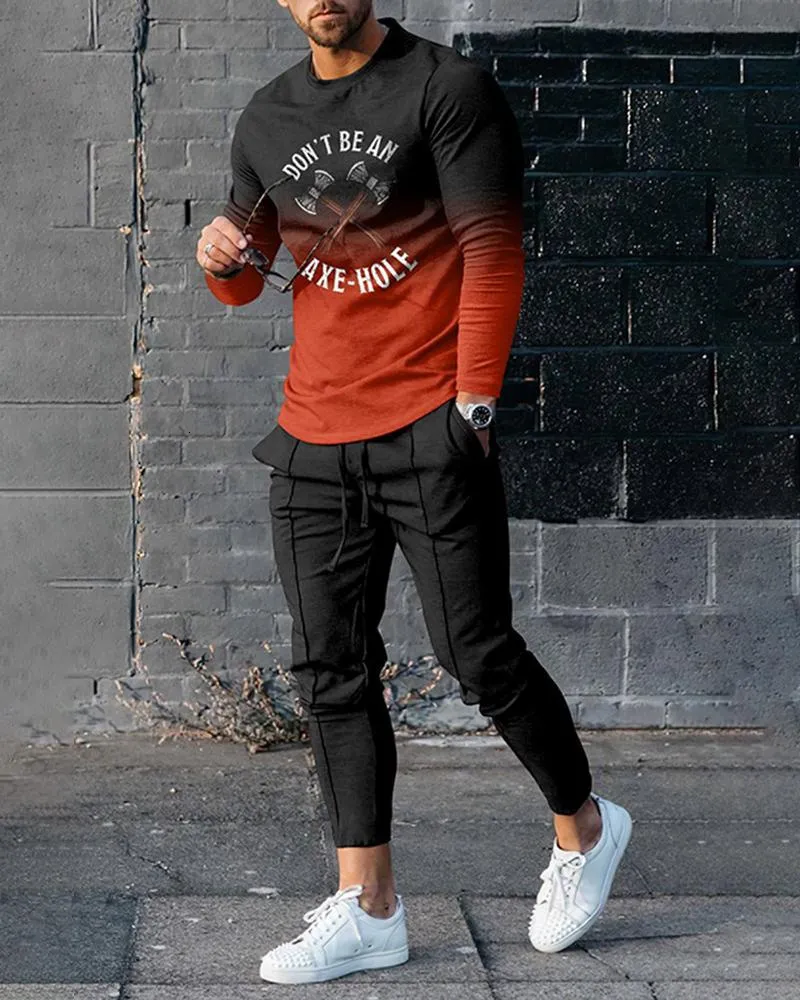 Survêtements pour hommes automne manches t-shirt pantalons longs 2 pièces ensembles hommes survêtement 3D imprimé décontracté tendance vêtements surdimensionnés_voghion.com