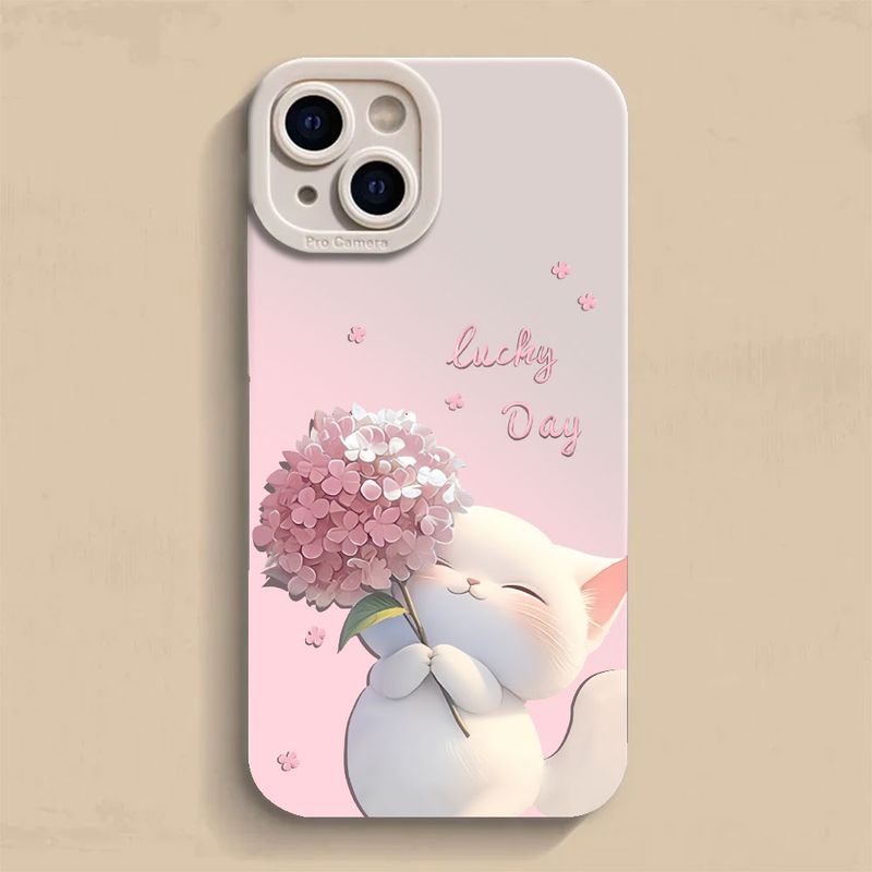 Custodia per telefono Lucky Cat Blue Flowers per iPhone 16 15 14 13 12 11 Pro Max 12 13 Mini XS XR X 8 7 14 15 Plus Cover morbida in silicone_voghion.com