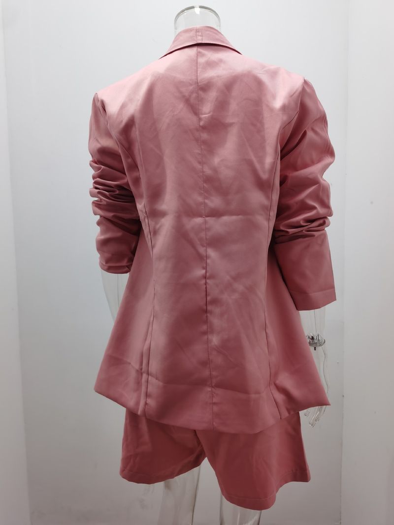 Completo da donna composto da 3 pezzi: blazer e pantaloncini a vita alta (S-3XL, colori a tinta unita, eleganza dall'ufficio al brunch)_voghion.com