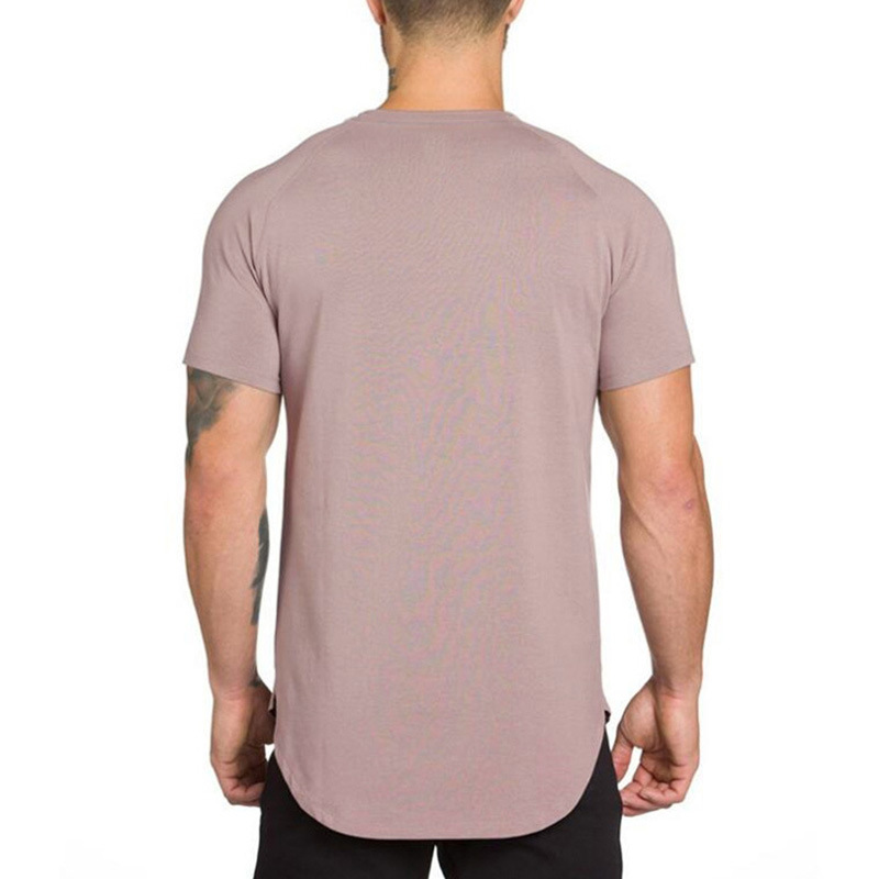 T-shirt de sport à manches courtes pour hommes, couleur unie, blanc, long, respirant, tendance, coupe slim, fitness, été_voghion.com