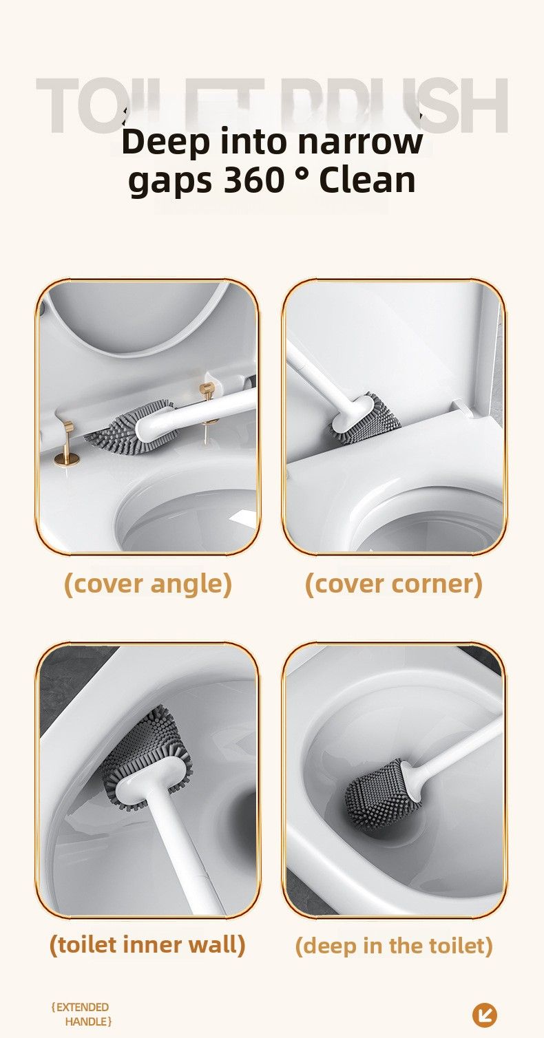 No Dead Angle Household No-Drill Toilet Brush Wall-Mounted Bathroom Silicone Set Cleaning Magic Tool_voghion.com